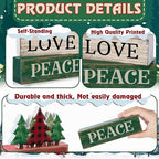 Lineshading 4 Pcs Christmas Table Decor Christmas Tree Centerpiece Joy Peace Love Sign Rustic Decorative Tree Block Signs Gift Winter Tiered Tray Decor Farmhouse for Home Xmas Party Kitchen Shelf