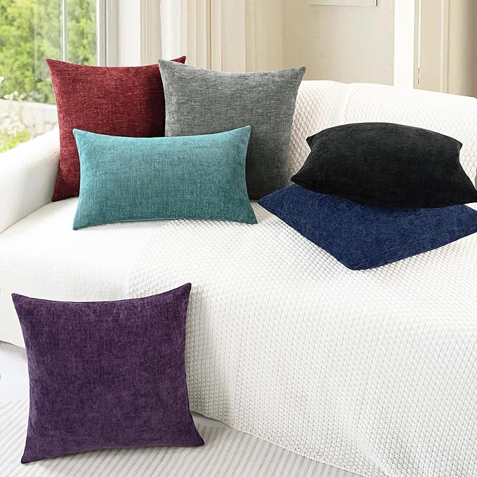 CaliTime Christmas Throw Pillow Covers Decorative 20 X 20 Inches Pack of 2 Cozy Chenille Cushion Cases for Couch Sofa Bed Living Room Home Burgundy