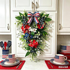 2 Pack 21'' Patriotic Teardrop Swag Wreaths Artificial 4th of July Hanging Swag for Cabinets Red White Blue Floral Navy Blue Berries for Independence Day Memorial Day Front Door Porch Window Wall