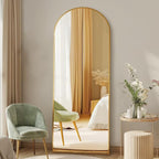 DUMOS 56"x15" Arched Full Length Floor Mirror, Full Body Mirror with Stand, Shatterproof Tempered Glass, Modern Aluminum Alloy Frame, Free Standing or Leaning for Home Decor, Gold