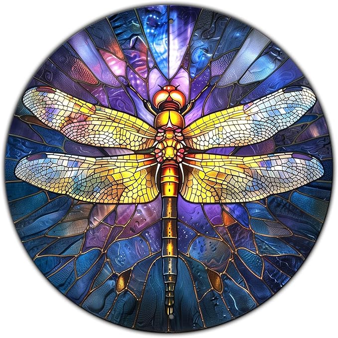 Vintage Dragonfly Sign Metal Sign Retro Round Tin Sign Aluminum Sign for Farmhouse Yard Home Bar Bedroom Wall Decor 12 Inch