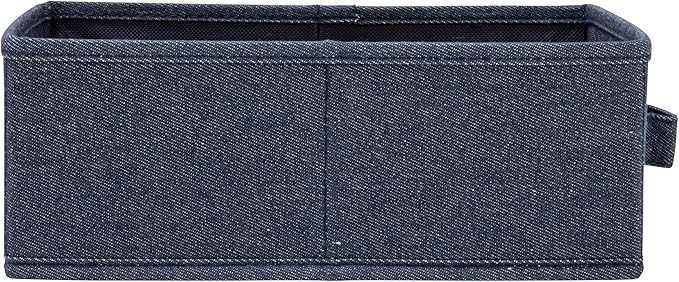 Collapsible Cotton Blend Rectangular Storage Drawer with Handle, Set of 2, Denim