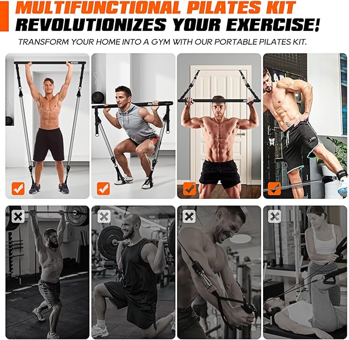 Pilates Bar Kit with Resistance Bands, Heavy Duty Pilates Equipment for Men, Training Bands with Handles for Legs, Hip, Back, Arm, Abs, Chest, Shoulders, Portable Home Gym Workout Equipment