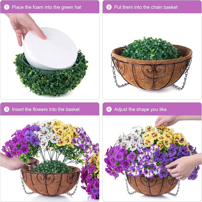 Ivydale Artificial Pansies Hanging Basket, 20 Bundles Fake Flowers Hanging Plant for Outdoor Decoration, Silk UV Resistant Realistic Colorful for Front Door Porch