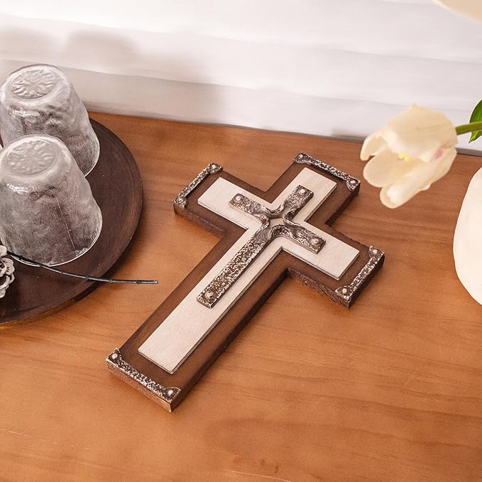 OKSQW Wall Wooden Cross Christians Cross Spiritual Religious Gifts With Hook on Hanging Wall Or Table With Blessed For Church Home Room Decoration For Christmas (Resin Small)