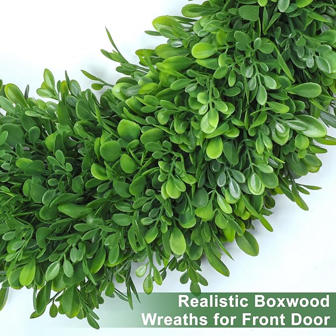 LZNPA Boxwood Wreaths for Front Door Realistic 22Inch，Spring Wreaths for Front Door Outside ，Front Door Wreath All Season，Green Wreath for Spring Farmhouse Porch Wall Wedding Room Home Decor