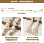 Wood Bead Garland with Tassel, Farmhouse Beads Rustic Country Decor, Boho Chic Wall Hanging Home Decor for Wall, Above Cabinet & Table
