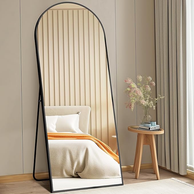 DUMOS 63"x20" Arched Full Length Mirror with Stand, Floor Body Mirror Shatter-proorf Nano Glass with Aluminum Frame, Free Standing or Hanging Leaning Modern Simple Home Decor, Gold