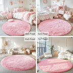 OLANLY Pink Round Rugs for Bedroom - Machine Washable, 8 ft Circle Area Rugs for Living Room, Soft and Fluffy Shaggy Carpet for Teen Girls and Boys, Nursery Rooms, Dorms, Home Decor Aesthetic