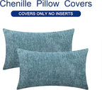 CaliTime Throw Pillow Covers Decorative 16 X 26 Inches Pack of 2 Cozy Chenille Cushion Cases for Couch Sofa Bed Living Room Home Smoke Blue