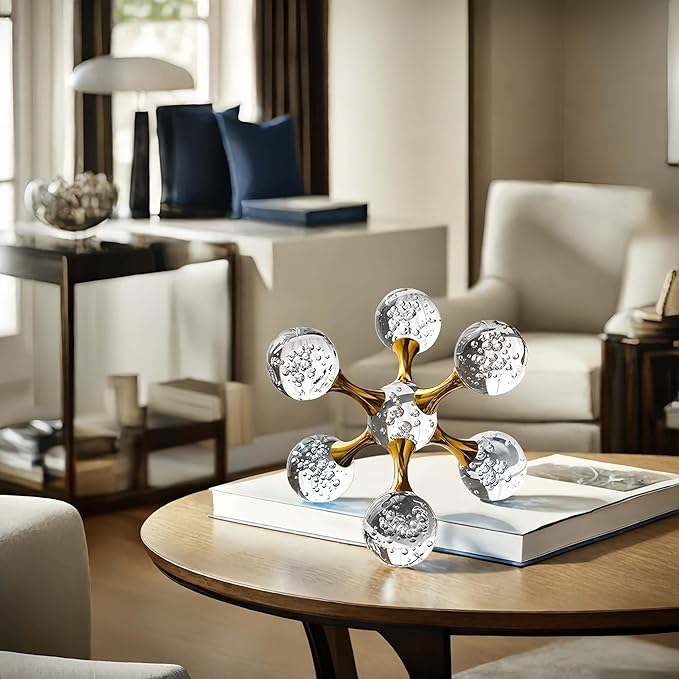 Living Room Decor - 6.7 inch Sparkling Golden Crystal Ball, Gold Modern Western House Decor Aesthetic, Home Decor Living Room, Office, Bookshelf, Bedroom, Entryway, Coffee Table, Desk Accessories