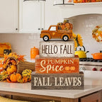 Moucuny 4 Pcs Fall Decoration for Home Fall Truck Decor Thanksgiving Tiered Tray Decor Rustic Wooden Truck Block Sign Thanksgiving Centerpiece Autumn Table Decorations for Harvest Party Kitchen Home