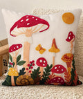 Embroidered Throw Pillow Cover 18x18 Inch - Spring Summer Boho Decorative Pillow Cover with Zipper for Living Room Couch Sofa Bed Aesthetic Design Mushroom Moon Cushion Pillowcase