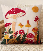 Embroidered Throw Pillow Cover 18x18 Inch - Spring Summer Boho Decorative Pillow Cover with Zipper for Living Room Couch Sofa Bed Aesthetic Design Mushroom Moon Cushion Pillowcase
