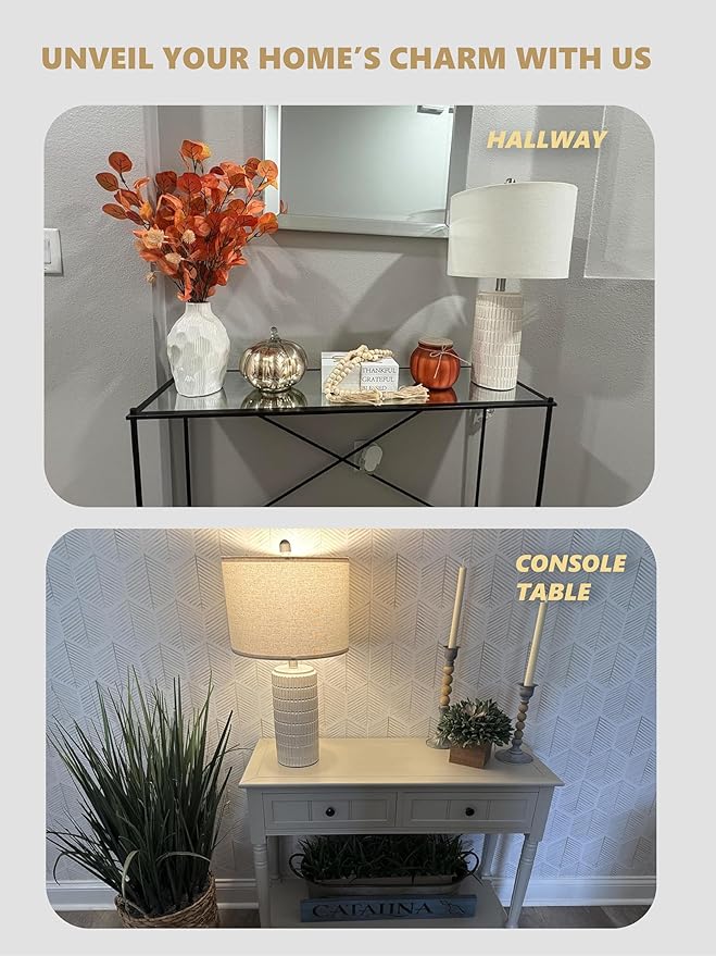 PoKat 23'' Bedside Table Lamp for Bedroom Nightstands, Birthday Gifts for Women Mom, House Warming Gifts New Home Decor, Ceramic Desk Lamp for Living Room, White Modern Bedroom Lamp