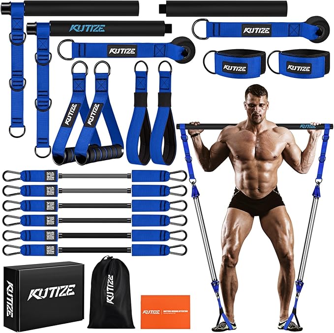 Pilates Bar Kit with Resistance Bands, Heavy Duty Pilates Equipment for Men, Training Bands with Handles for Legs, Hip, Back, Arm, Abs, Chest, Shoulders, Portable Home Gym Workout Equipment