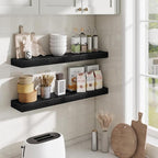 Fun Memories Bathroom Shelves 32 Inch Long Set of 2, Floating Shelves for Wall with Invisible Brackets, for Bedroom, Living Room, Kitchen, Black