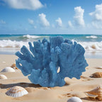Etlemonde Blue Beach Coastal Fan Coral Decor Resin Statue - Faux Sea Coral Reef for Bathroom Shelf, Coffee Table, Nautical Beach House Home Decor Accent