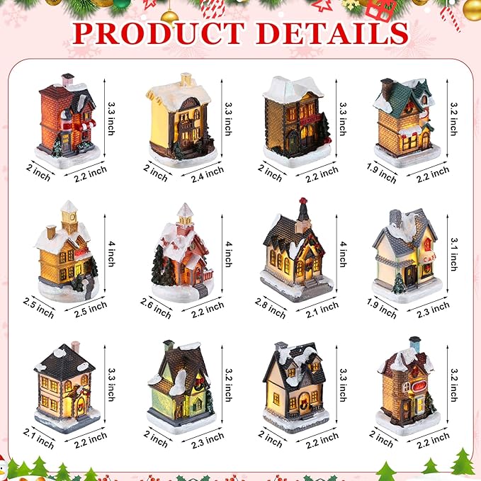 Liliful 36 Pcs Christmas Village Set Decoration Led Lighted Christmas Village House Scene Winter Houses Buildings Collection for Xmas Gifts Table Desktop Indoor Decoration Displays