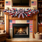 4th of July Patriotic Swag Red White and Blue Memorial Day Front Door Floral Twigs Swag with Forsythia Flowers Stars Independence Day 250th Anniversary Veterans Day Decor for Arch Wall Home Decor