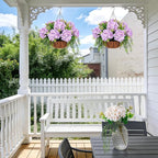 Artificial Flowers in Hanging Basket Planter for Home Spring Summer Decoration, Silk Hydrangea Outdoor Indoor Arrangements, 12" Metal Coconut Lining Basket with Faux Plant(Light Purple)