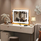 FENNIO Vanity Mirror with Lights 22''x18'' Makeup Mirror with Lights,Lighted Makeup Mirror with 10X Magnification ，Smart Touch Screen with 3-Color Lighting,Dimmable（Square Gold）