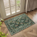 Vintage Botanical Dark Green Entryway Rug, 2x3 Kitchen Rugs Non Slip Washable Boho Green Forest Design, Soft Door Mat Indoor Entrance, Ultra-Thin Easy Clean Small Throw Carpet for Bedroom Bathroom