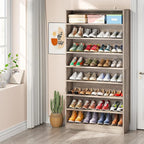 Tribesigns Tall Shoe Cabinet, 9 Tiers 40-45 Pairs Heavy Duty Wood Freestanding Shoe Storage Cabinet, 70.8'' Tall Shoe Cabinet with Open Storage for Entryway (1, Beige Gray)