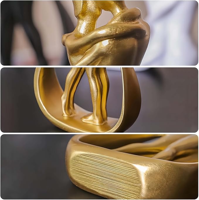 Nordic Love Couple Statue Valentine's Day 5.2 Inch Resin Golden Love Statue Romantic Elegant Figurine Couple Sculpture Home Shelf Livingroom Decor Gifts
