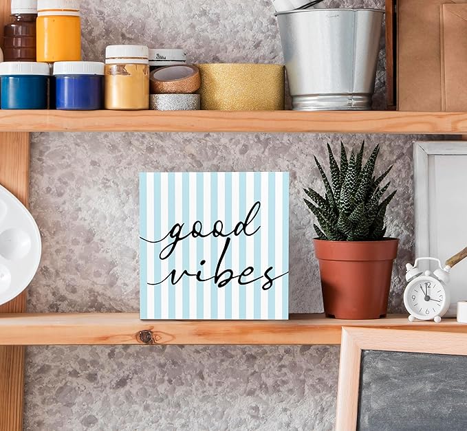 SRADMO Inspirational Wood Box Sign Desk Decor, Inspirational Office Decor, Light Blue Striped Motivational Theme Wooden Block Box Sign Decoration for Home Office Shelf Table Decorative Accessories