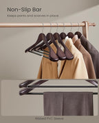 SONGMICS Extra Wide Wooden Suit Hangers, Set of 10 Clothes Hangers, Swivel Hooks, Non-Slip Bars, for Outfits, Suits, Coats, Shirts, Dresses, Mahogany UCRW050MZ01