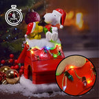 Mark Feldstein, Peanuts Snoopy's Dog House Tabletop Holiday Figurine with LED Christmas Lights, Red, 7.5 Inch