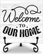 Welcome Home Sign, Welcome to Our Home Sign, Kitchen Decor and Accessories, Farmhouse Wooden Plaque with Iron Stand for Desk Shelf Decor-A16