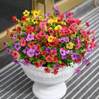 Artificial Fake Flowers for Outdoors Spring Decor, 12 Bundles Faux Silk Flowers Daisy Eucalyptus Plants UV Resisitant Colorful Artificial Flowers for Outside Planter Pots Front Porch Garden Patio