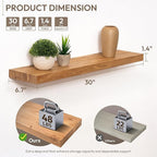 Marsmiles 30 inch Floating Shelves for Wall Solid Elm Wood Shelves|Rustic Wall Shelves with Invisible Heavy-Duty Bracket for Bathroom Living Room Kitchen|Natural, 2 Pack
