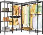 Heavy Duty Garment Rack Clothes Rack,Large Metal Closet Organizer System Storage Wardrobe,Freestanding Clothing Rack with Adjustable Wire Shelves& Hang Rods,MaxLoad 1100lbs