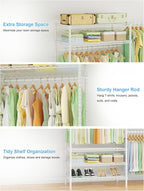 Ulif E11 Heavy-Duty Garment Rack, Metal Freestanding Clothes Rack and Closet Storage Organizer with 8 Shelves and 4 Hanger Rods, (73.2-97.6)" W x 14.5" D x 71.2" H, Load 1034 LBS, White