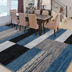 FlyDOIT Modern Geometric Patchwork Area Rug, 4x6 Blue Large Rugs for Living Room, Rockwood Collection Indoor Rugs for Bedroom, Throw Carpet Floor Decor for Entryway Dining Room Office Nursery
