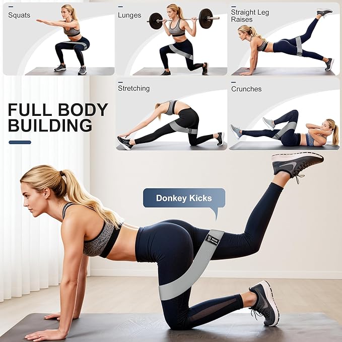 Fabric Resistance Bands for Working Out, 3-Level Non-Slip Exercise Bands for Men and Women, Booty Bands Equipment for Home Workout, Pilates, Yoga, Fitness.