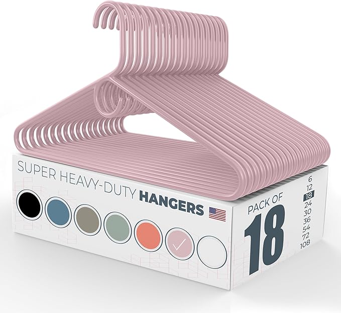 Neaties Super Heavy Duty Clothes Hangers 18 Pack – Made in the USA - 10lb Capacity, Thick Plastic Hangers for Pants, Coats, Jackets, Jeans and Adult Clothing – Pink
