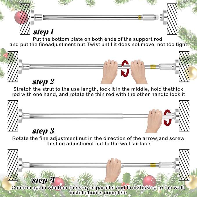 Leinuosen Christmas Front Door Garland Hanger 43-74 Inch Adjustable Christmas Wreath Hanger Stainless Steel Retractable Rod with 3 Green Tie Ropes No Nail Screw No Damage for Xmas DIY Hanging(Silver)