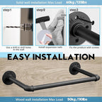 Industrial Pipe Clothes Rack Set of 2, 21” Heavy Duty Wall Mounted Clothing Rack Multi-Purpose Garment Bar, Space-Saving Hanging Rod for Laundry Room,Closet Storage