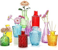 Coloch Set of 10 Colored Bud Vases, Assorted Small Glass Flower Vases Vintage Carved Floral Vase Single Bud Vase in Bulk for Centerpieces, Parties, Wedding Decoration, Office, Home