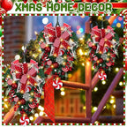 Lyrow 4 Pcs Cordless Prelit Christmas Artificial Swags 24" Xmas Stairway Swag Teardrop Trim Christmas Staircase Decoration Battery Operated Garland for Indoor Outdoor Railing Decor