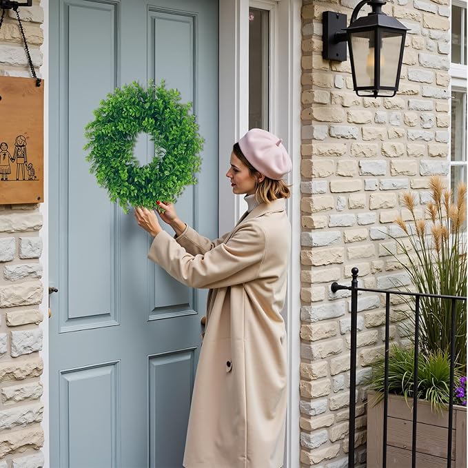 U'Artlines 20" Front Door Wreaths Artificial Spring Summer Greenery Hanging Garland for Home Wedding Wall Window Decoration (20'' Boxwood,1)