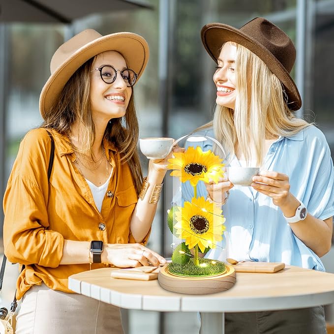 Valentines Day Rose Gifts for Her,Valentines Gifts for Women,Valentines Birthday Gifts for Women,Valentine's Day Flowers Gifts for Mom Girlfriend Wife,Sunflower In A Glass Dome Gifts for Valentine Day