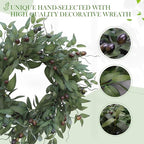 Olive Wreaths 20 Inch Wreath for Front Door with Purely Handmade Realistic Dense Olive Leaf Olive Berry, Elegant Home Decor Wreath Ideal for Front Doors, Hallways, Any Area You Want to Brighten