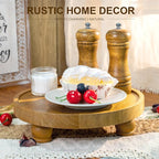 EOSAHR Farmhouse Round Wood Riser – Wooden Tray Pedestal Stand for Bathroom Decor & Kitchen Sink – Decorative Riser Display Stand for Cupcake and Sponge (Light Brown)
