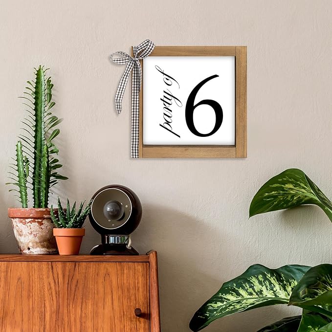 6 Inch Party of 6 Sign, Wooden Frame Family of 6 Decor, Rustic Gift for Family Indoor Table Tiered Tray Shelf Desk Farmhouse Home Decorations