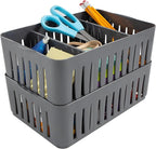 Simplify 4 Pack 3 Compartment Stackable Bin with Adjustable Dividers | Drawer Organizer | Storage Basket | Good for Office | Desk Supplies | Dorm | Bathroom | Accessories | Make Up | Grey